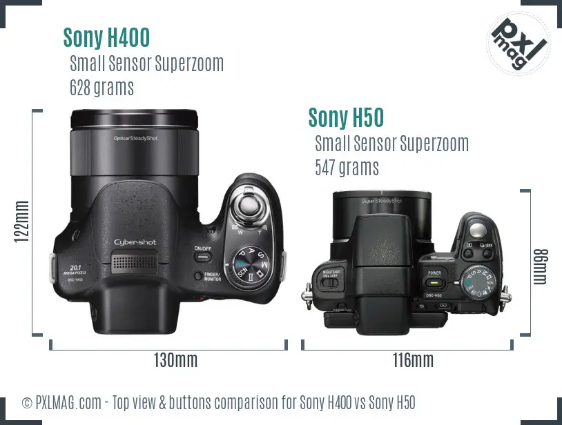 Sony H400 vs Sony H50 top view buttons comparison