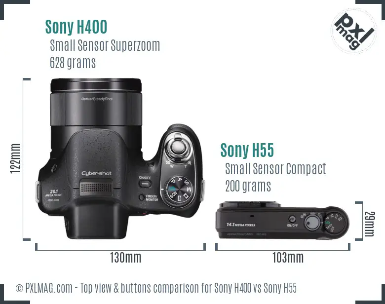 Sony H400 vs Sony H55 top view buttons comparison