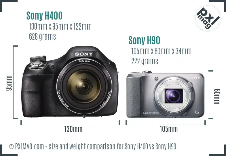 Sony H400 vs Sony H90 size comparison