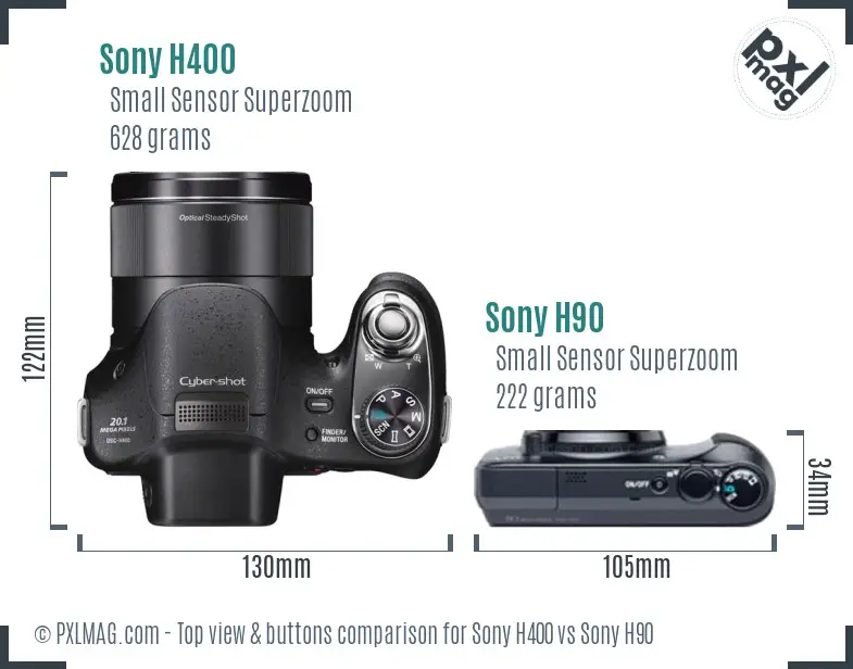 Sony H400 vs Sony H90 top view buttons comparison