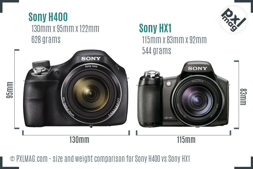 Sony H400 vs Sony HX1 size comparison