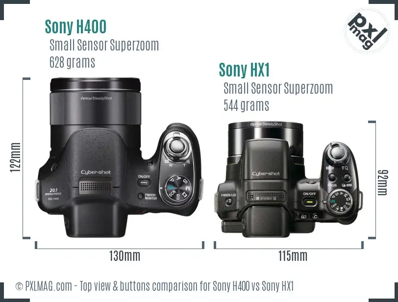 Sony H400 vs Sony HX1 top view buttons comparison
