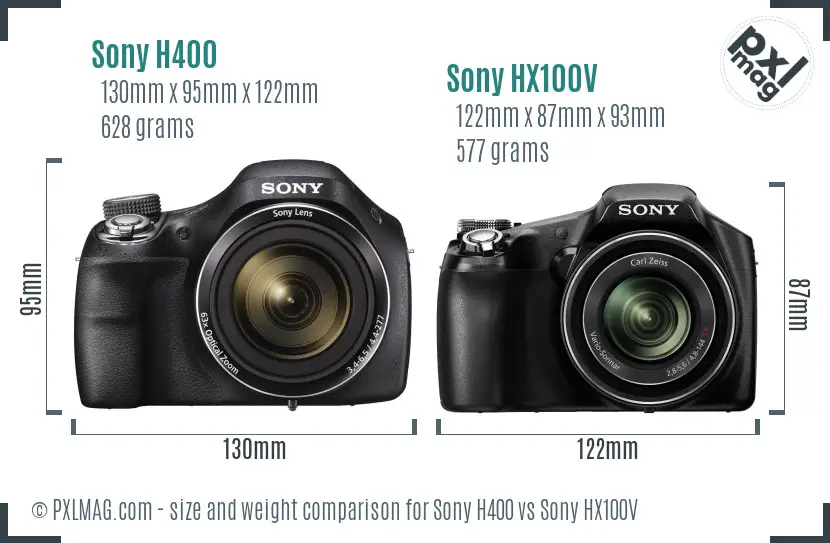 Sony H400 vs Sony HX100V size comparison