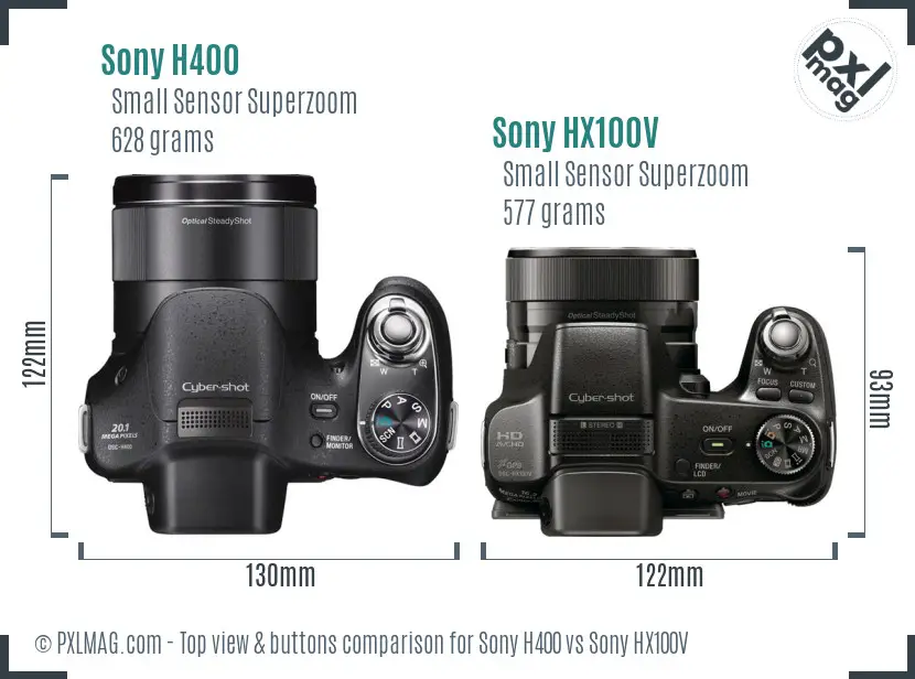 Sony H400 vs Sony HX100V top view buttons comparison