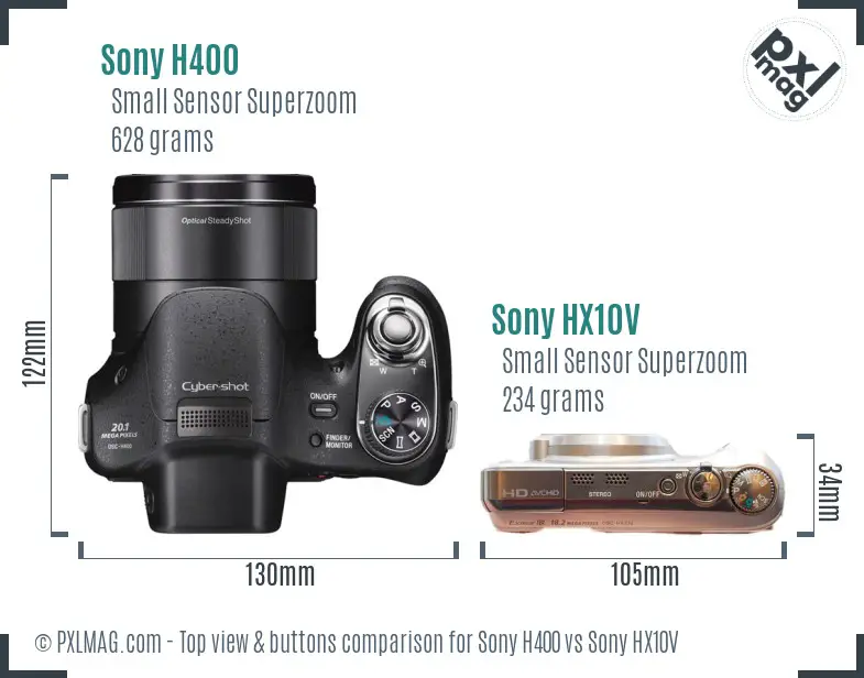 Sony H400 vs Sony HX10V top view buttons comparison