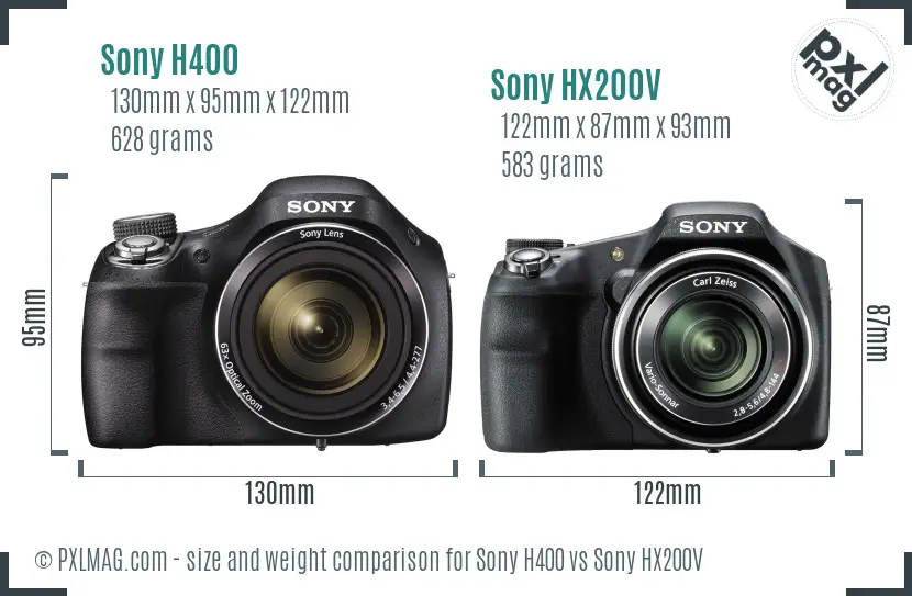Sony H400 vs Sony HX200V size comparison