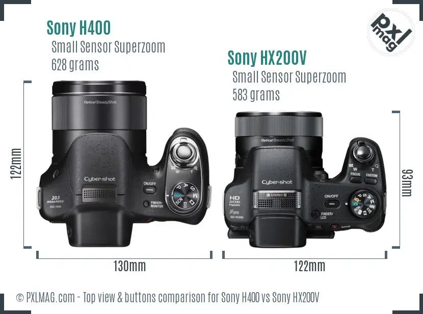 Sony H400 vs Sony HX200V top view buttons comparison