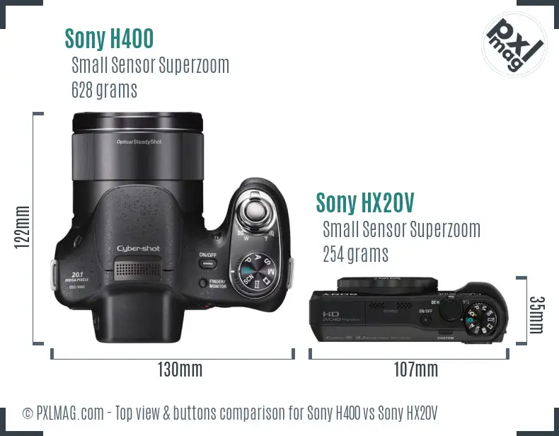 Sony H400 vs Sony HX20V top view buttons comparison