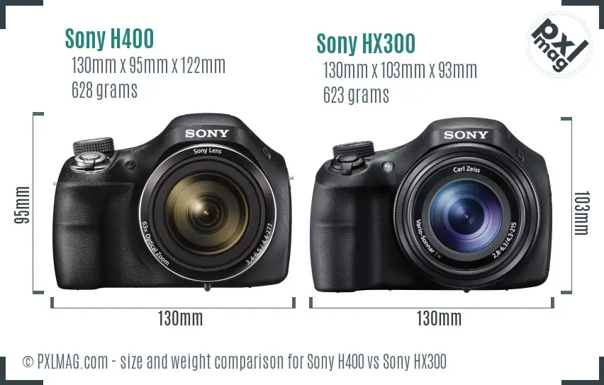 Sony H400 vs Sony HX300 size comparison