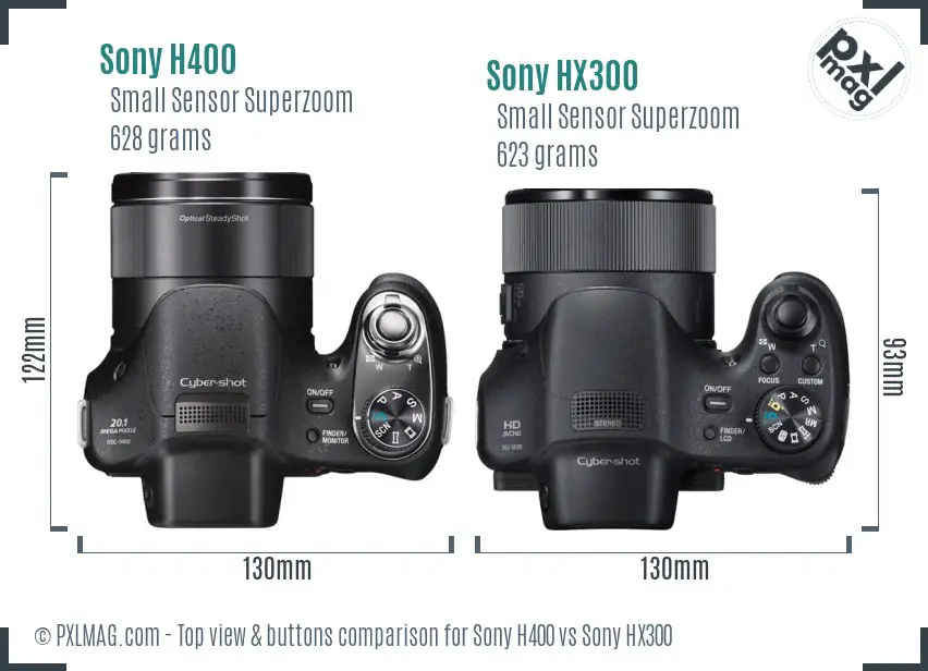 Sony H400 vs Sony HX300 top view buttons comparison