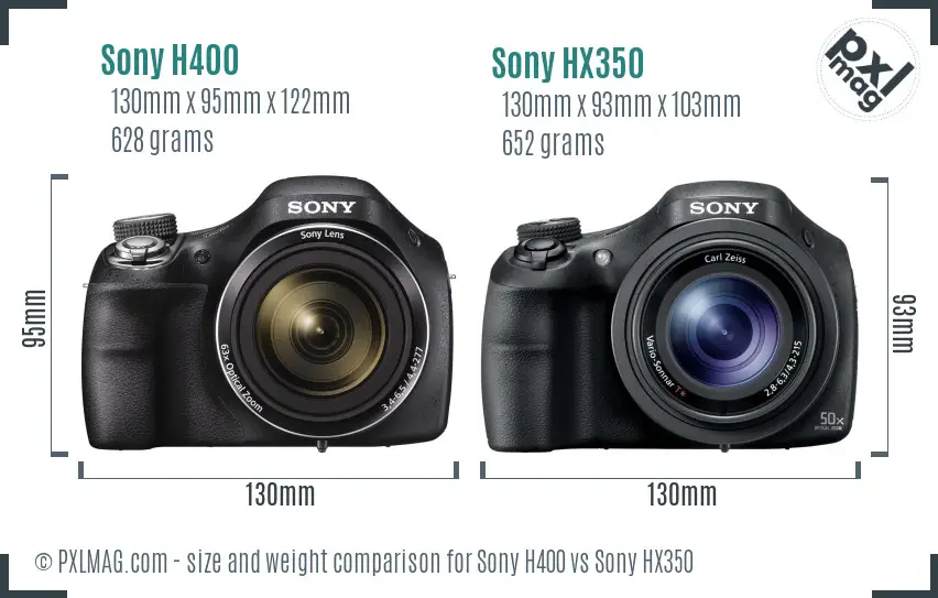 Sony H400 vs Sony HX350 size comparison