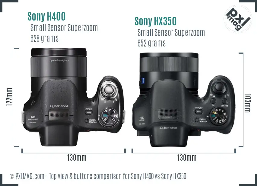 Sony H400 vs Sony HX350 top view buttons comparison