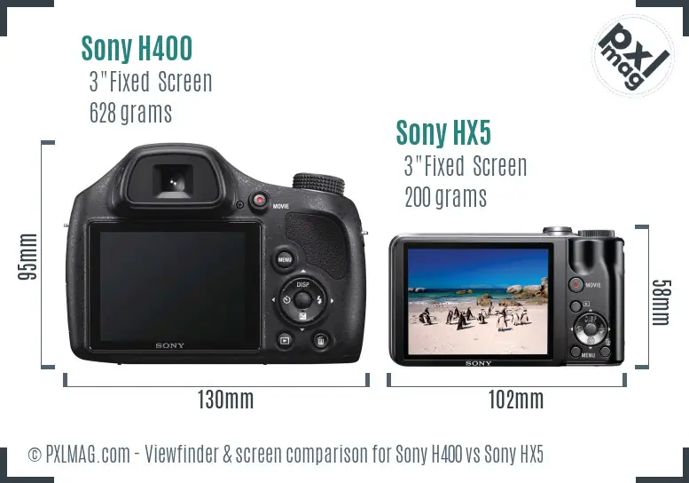 Sony H400 vs Sony HX5 Screen and Viewfinder comparison