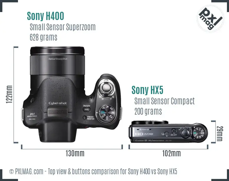 Sony H400 vs Sony HX5 top view buttons comparison