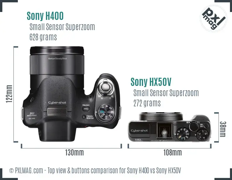 Sony H400 vs Sony HX50V top view buttons comparison