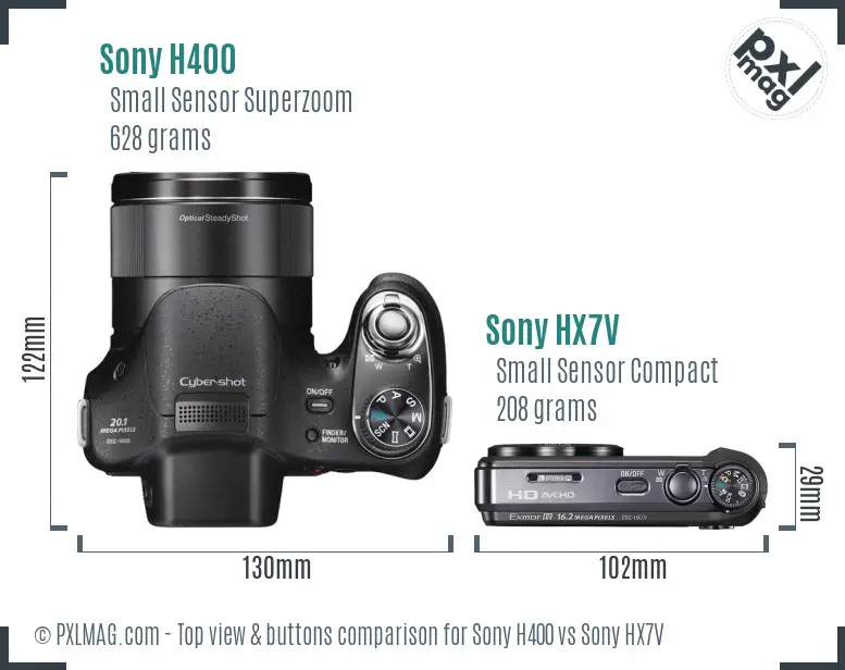 Sony H400 vs Sony HX7V top view buttons comparison