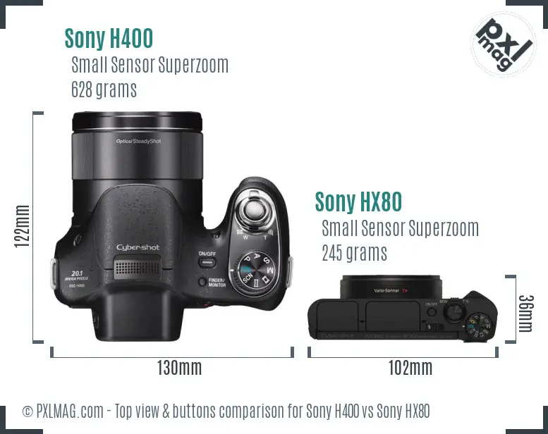 Sony H400 vs Sony HX80 top view buttons comparison