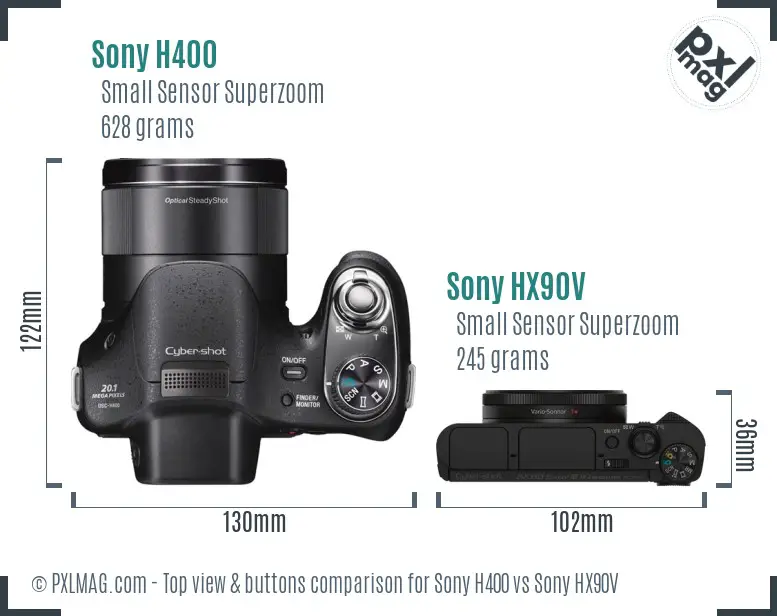 Sony H400 vs Sony HX90V top view buttons comparison