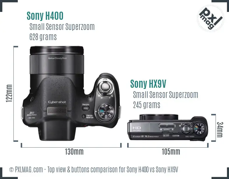 Sony H400 vs Sony HX9V top view buttons comparison