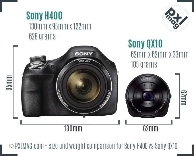 Sony H400 vs Sony QX10 size comparison