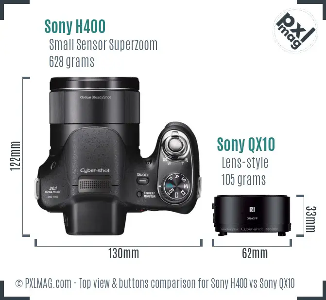 Sony H400 vs Sony QX10 top view buttons comparison