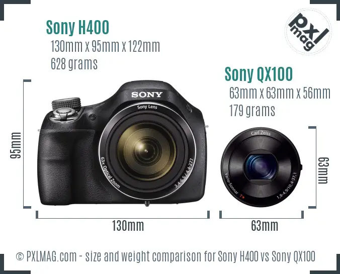 Sony H400 vs Sony QX100 size comparison