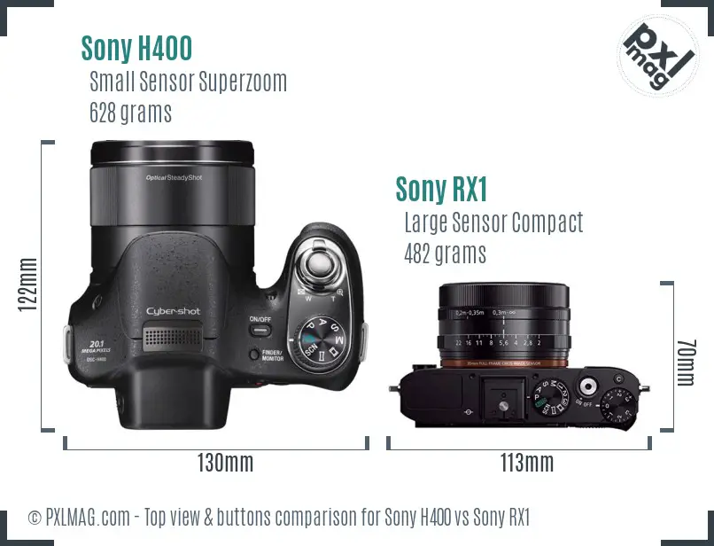 Sony H400 vs Sony RX1 top view buttons comparison