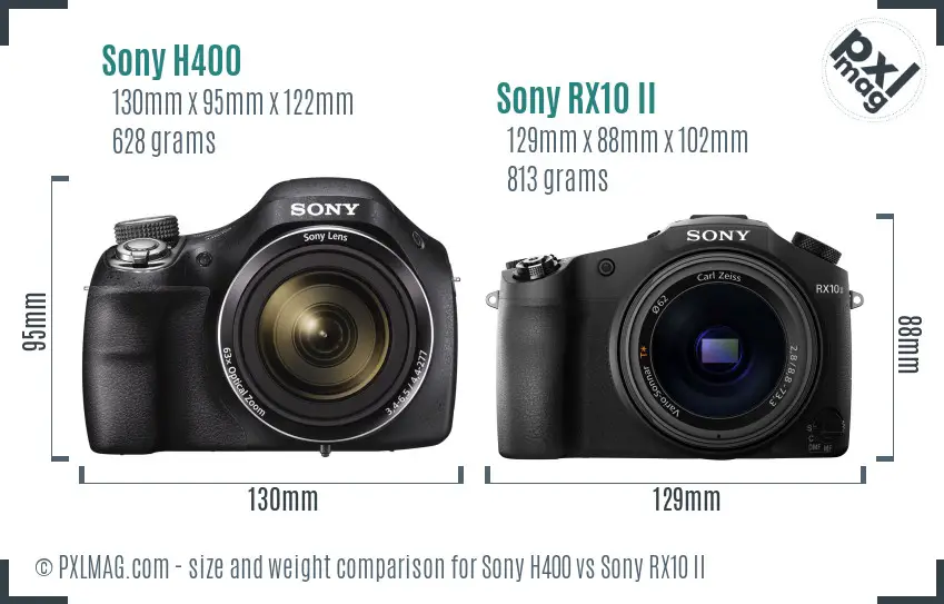 Sony H400 vs Sony RX10 II size comparison
