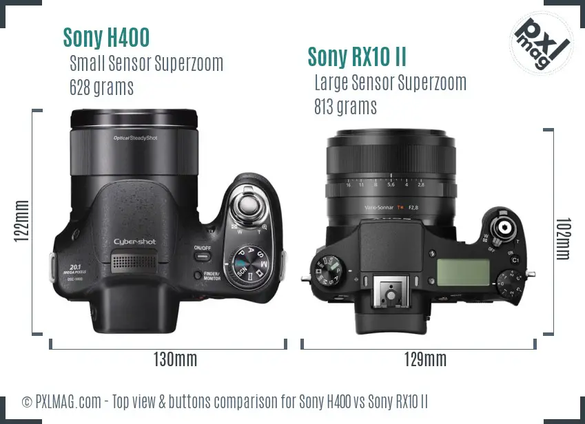 Sony H400 vs Sony RX10 II top view buttons comparison