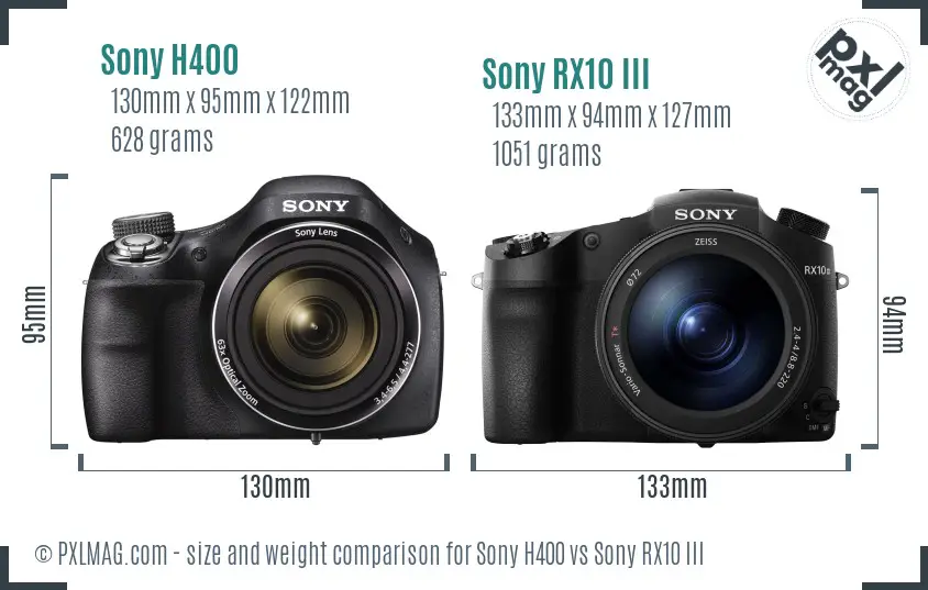 Sony H400 vs Sony RX10 III size comparison