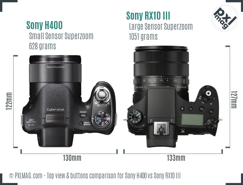 Sony H400 vs Sony RX10 III top view buttons comparison