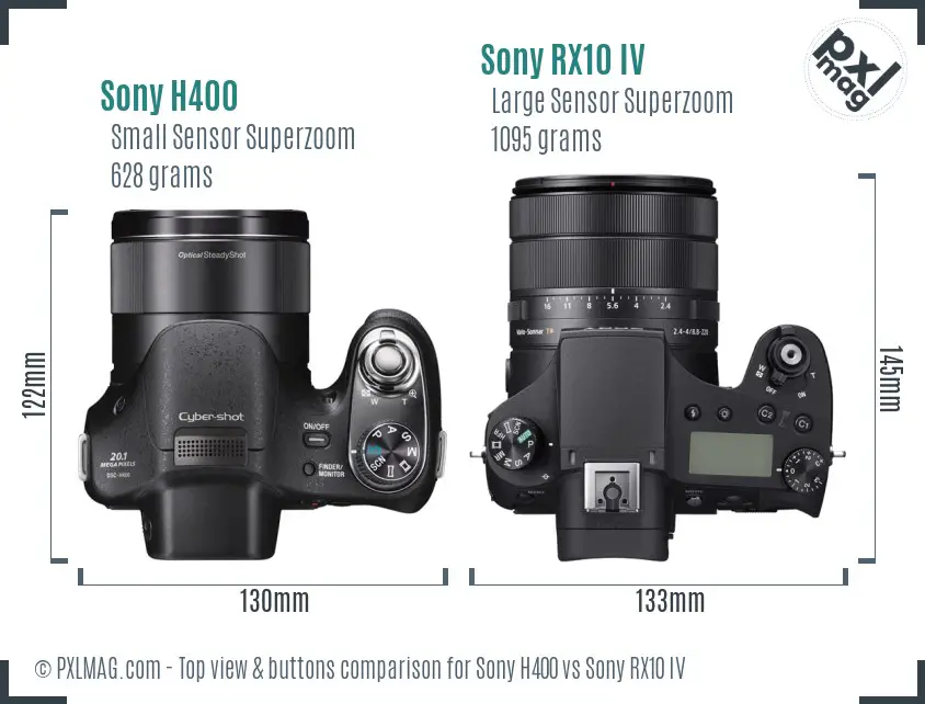 Sony H400 vs Sony RX10 IV top view buttons comparison