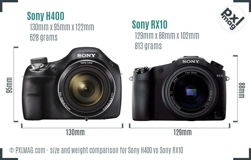 Sony H400 vs Sony RX10 size comparison