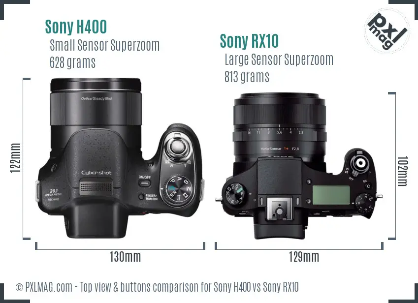 Sony H400 vs Sony RX10 top view buttons comparison