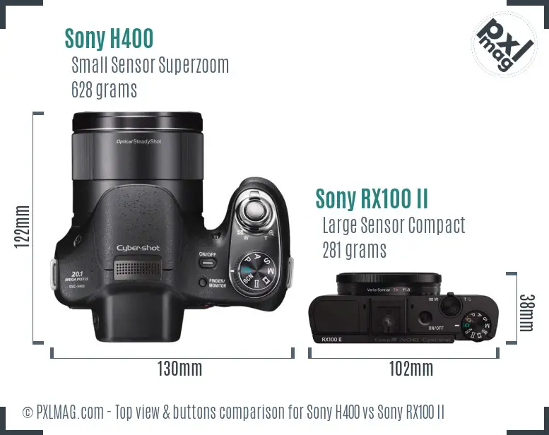 Sony H400 vs Sony RX100 II top view buttons comparison