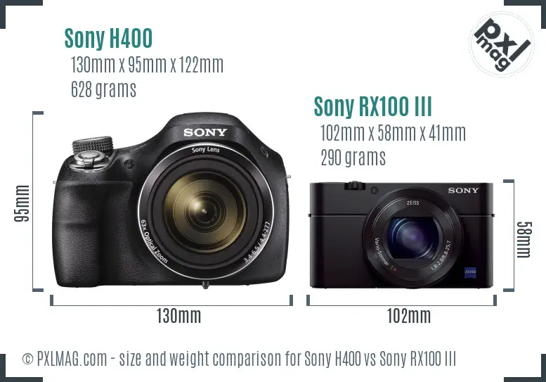 Sony H400 vs Sony RX100 III size comparison