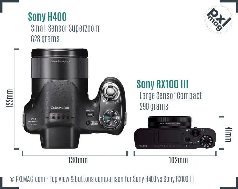 Sony H400 vs Sony RX100 III top view buttons comparison