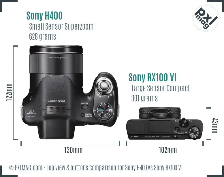 Sony H400 vs Sony RX100 VI top view buttons comparison
