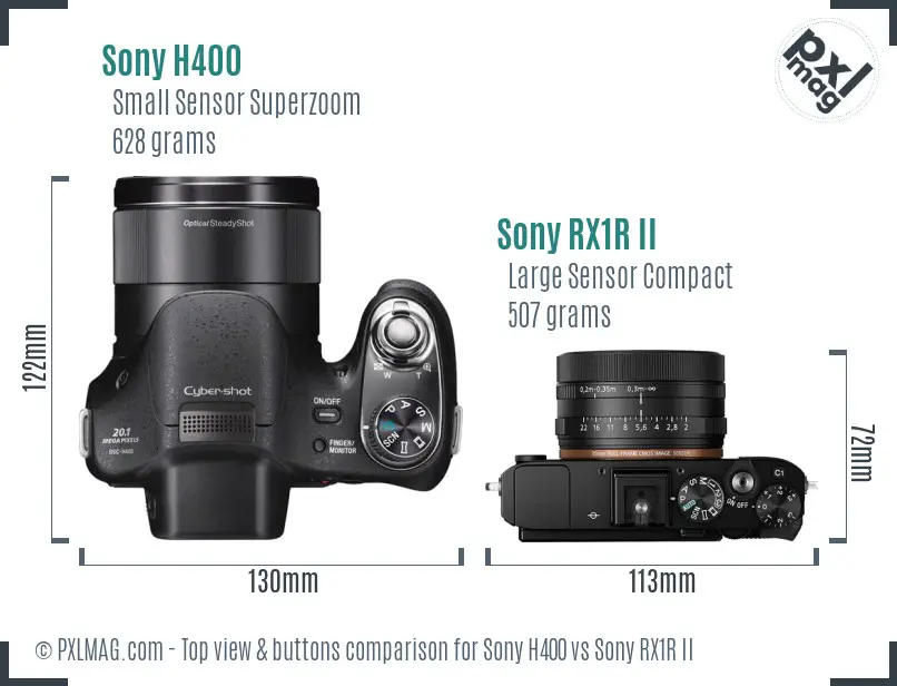 Sony H400 vs Sony RX1R II top view buttons comparison