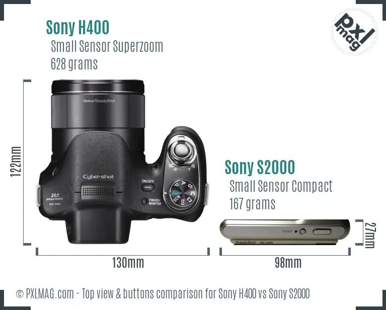 Sony H400 vs Sony S2000 top view buttons comparison