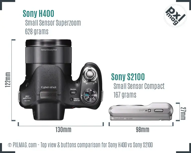 Sony H400 vs Sony S2100 top view buttons comparison