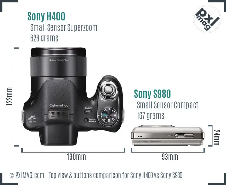Sony H400 vs Sony S980 top view buttons comparison