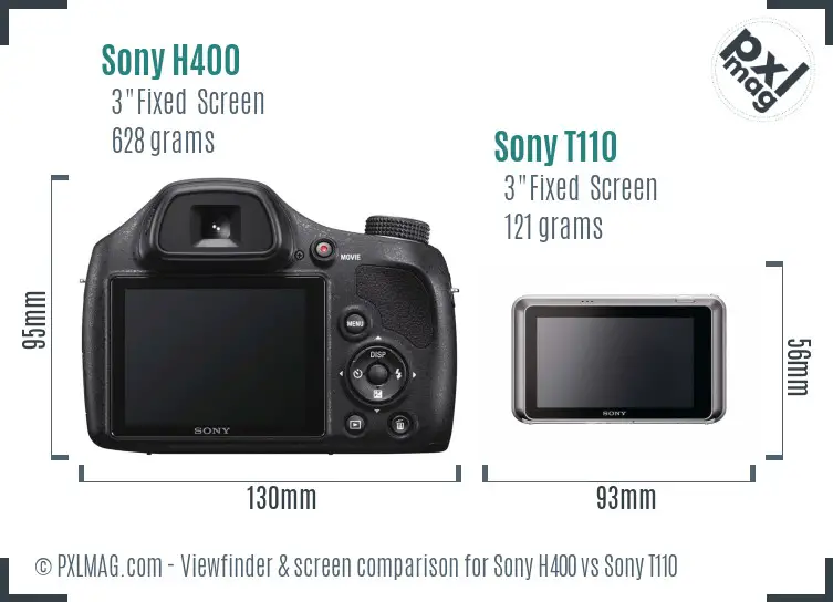 Sony H400 vs Sony T110 Screen and Viewfinder comparison