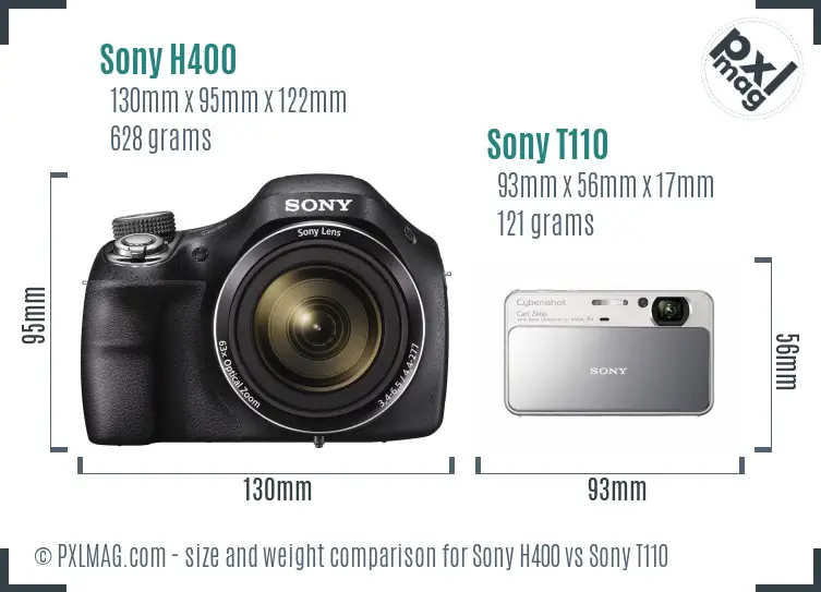 Sony H400 vs Sony T110 size comparison