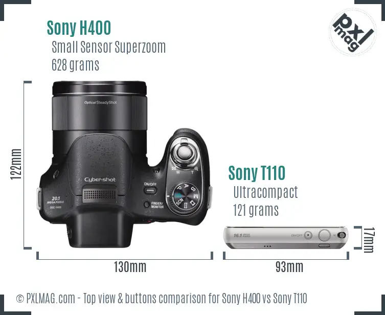 Sony H400 vs Sony T110 top view buttons comparison