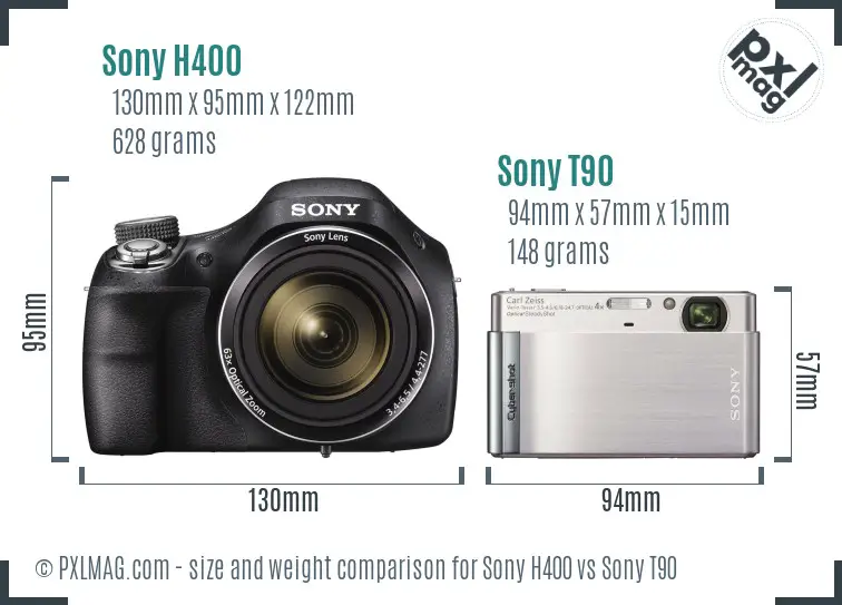 Sony H400 vs Sony T90 size comparison