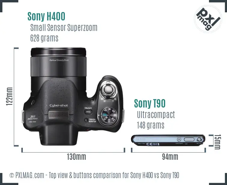 Sony H400 vs Sony T90 top view buttons comparison