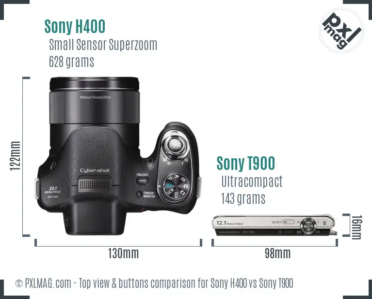 Sony H400 vs Sony T900 top view buttons comparison