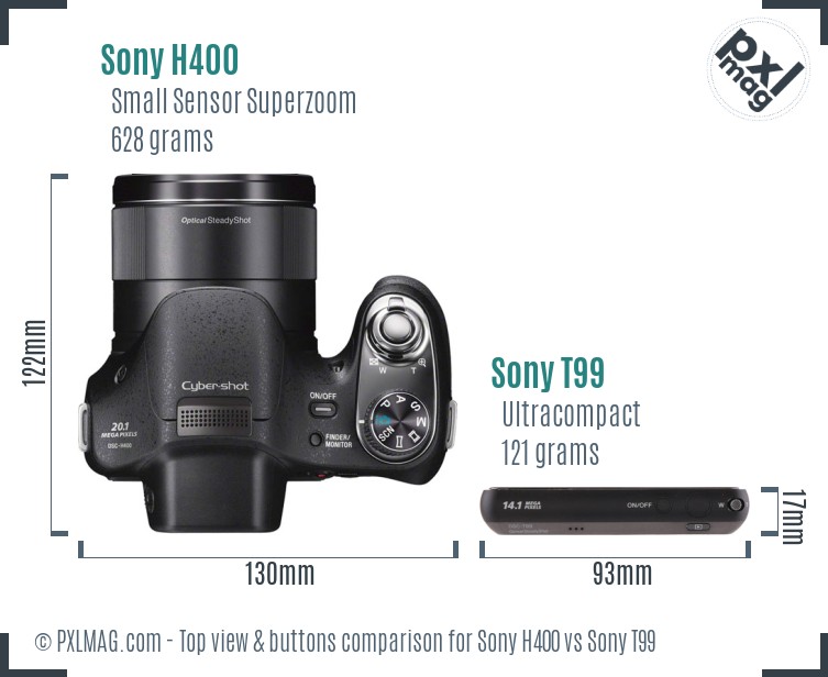 Sony H400 vs Sony T99 top view buttons comparison