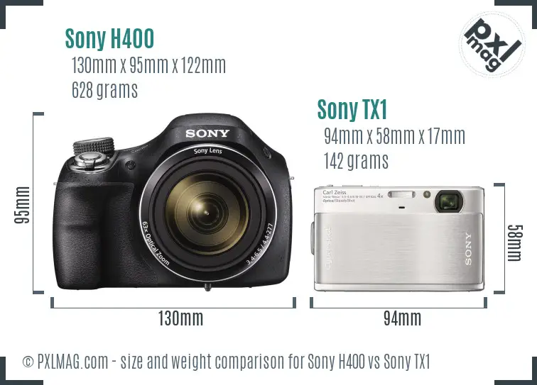 Sony H400 vs Sony TX1 size comparison